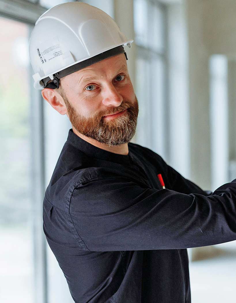 Man Wearing Hard Hat Pizza Kraft